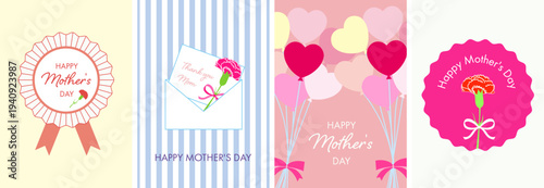 Mother’s Day Carnation Ribbon Greeting Card Set