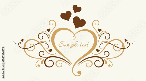 Elegant Vintage Heart Frame with Ornate Swirls and Floral Flourishes for Wedding or Valentine's Day Design