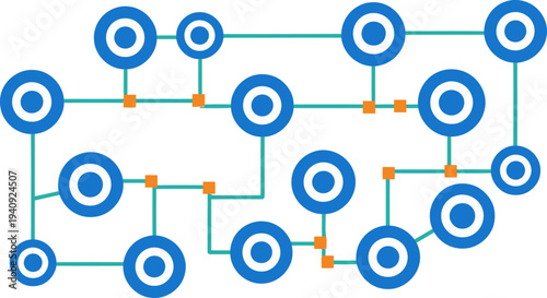 Abstract data network illustration. Connected nodes form a dynamic array, showcasing digital connectivity and technological infrastructure. Modern, clean design.