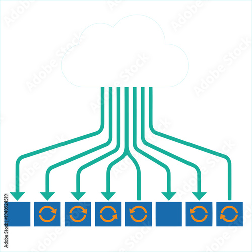 Cloud Edge Node Sync illustration showcases a modern, interconnected network.  Clean lines and teal hues create a visually appealing and professional design suitable for tech and digital concepts.