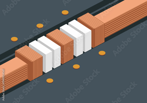 Detailed illustration showcases winding insulation spacers between copper wire coils. Modern, clean design with a textured, layered aesthetic. Ideal for technical or industrial concepts.