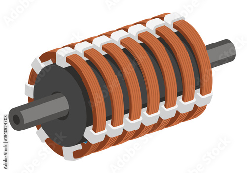 High torque copper winding illustration. Detailed, vibrant, and professionally rendered. Ideal for technical or engineering visuals. Modern, clean design.