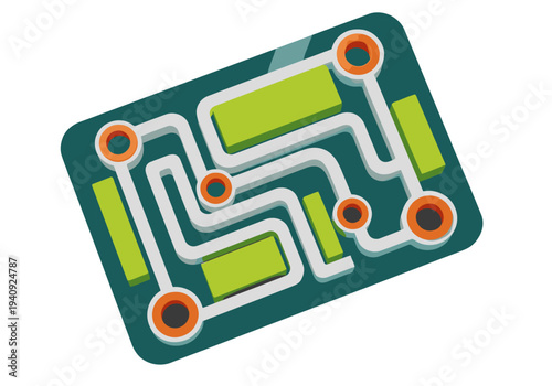 Modern smart patch design featuring a microfluidic channel circuit. Clean, vibrant colors and a professional aesthetic. Ideal for tech, innovation, and digital concepts.