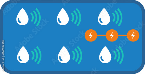 stylized graphic showcases wireless hydration monitoring patches transmitting data via wireless signals  Clean modern design with a focus on health and technology  Bright blue and orange color scheme