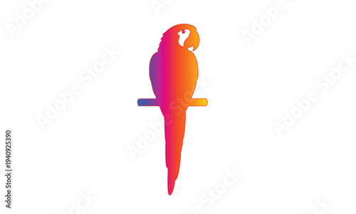 Colorful Parrot Silhouette Vector Logo, Tropical Macaw Bird Gradient Icon on White Base