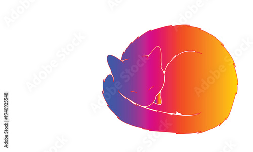 Colorful Gradient Sleeping Cat Vector Illustration, Minimalist Curved Pet Icon