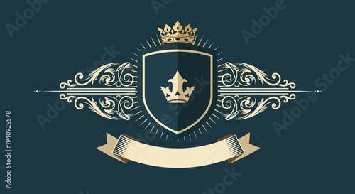 Luxury Crest with Crown and Shield Emblem.