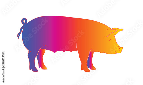Stylized Pig Vector Silhouette with Purple Orange Gradient for Farm and Food Industry Logo