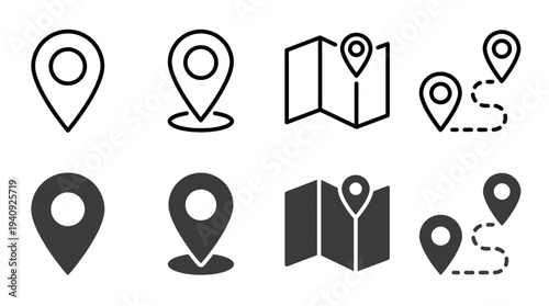 Location Pin and Map Icon Set - Vector GPS Navigation Symbols for Web and Mobile Apps