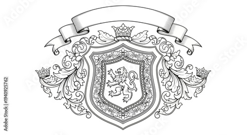 Ornate Shield Crest with Lion Emblem.