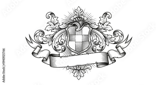 Ornate Shield Crest with Ribbon Banner 2.
