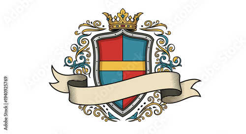 Ornate Shield Crest with Ribbon Banner 4.