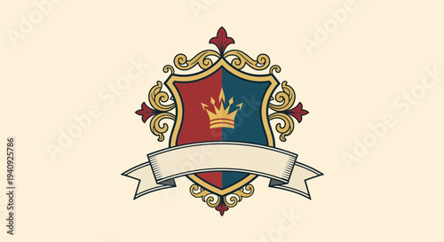 Ornate Shield Crest with Royal Crown Emblem.