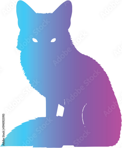 Sitting Fox Silhouette Vector, Purple and Blue Gradient Wild Animal Icon