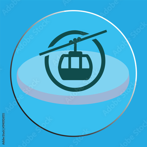 Minimalist Cable Car Icon in a Blue Circular Frame – Vector Illustration