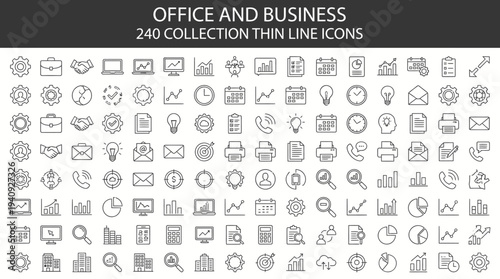 240 Office and Business Thin Line Icon Set - Professional Vector Collection for Corporate, Marketing, and Financial Design
