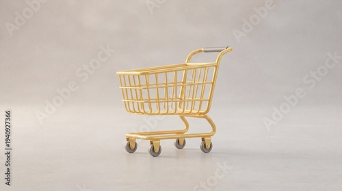 A bright and vibrant yellow shopping cart is positioned in the center of a clean studio