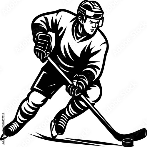 Ice hockey player cartoon vector illustration with warrior ninja style