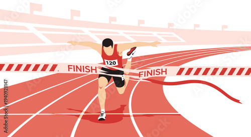 Athlete crossing finish line, winning race, track and field, sports competition, victory, speed