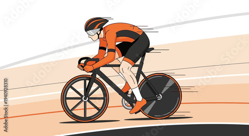 Cyclist Racing on Velodrome Track, Speed and Determination