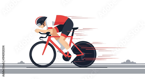 Cyclist racing on a time trial bike, speed, motion blur, professional sport, athletic competition