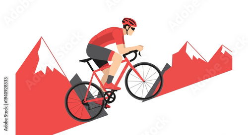 Cyclist riding a bicycle downhill on a mountain road, dynamic action shot