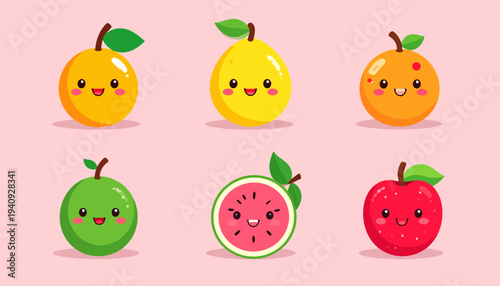 Cute Cartoon Fruits with Smiling Faces