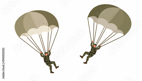 Soldiers Parachuting in Military Exercise