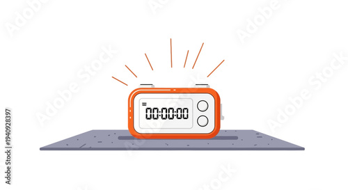 Digital Kitchen Timer Ringing with Alarm Sound Waves, Time Management Concept