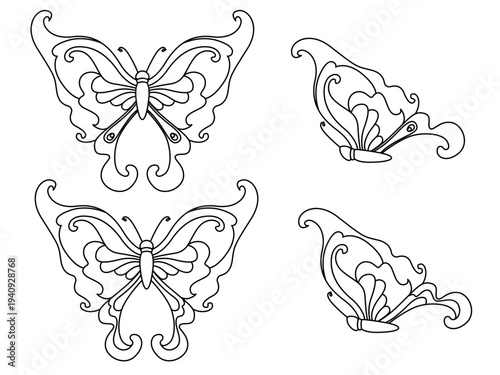 Butterfly line art ornament design
