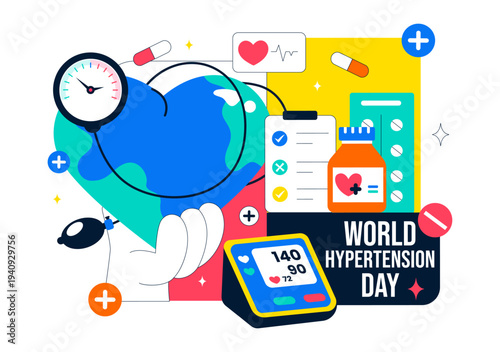 World Hypertension Day Awareness Vector Illustration Featuring Global Blood Pressure Prevention And Heart Health Medical Background