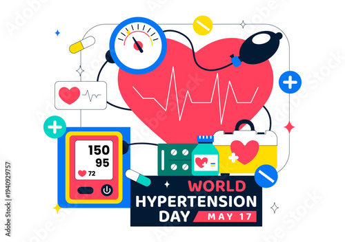 World Hypertension Day Awareness Vector Illustration Featuring Global Blood Pressure Prevention And Heart Health Medical Background