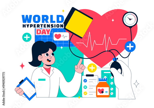 World Hypertension Day Awareness Vector Illustration Featuring Global Blood Pressure Prevention And Heart Health Medical Background