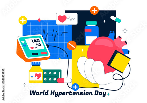 World Hypertension Day Awareness Vector Illustration Featuring Global Blood Pressure Prevention And Heart Health Medical Background