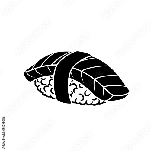 Black and white illustration of a delicious salmon sushi piece.