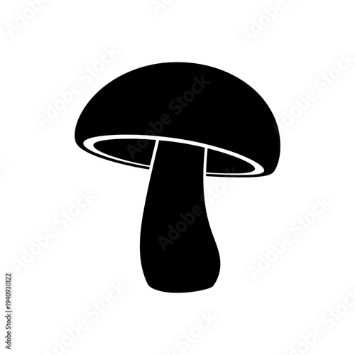 Simple black and white illustration of a mushroom on a white background.