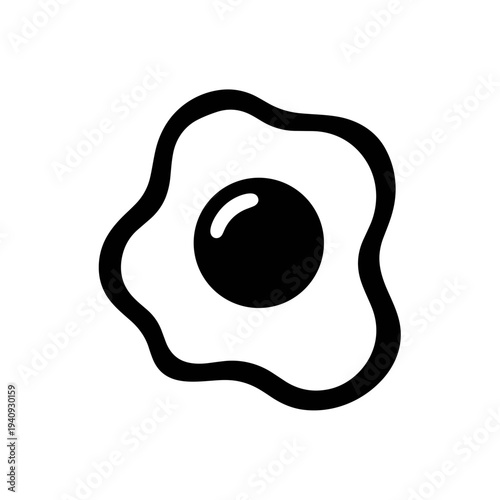Simple black and white illustration of a fried egg on white background.