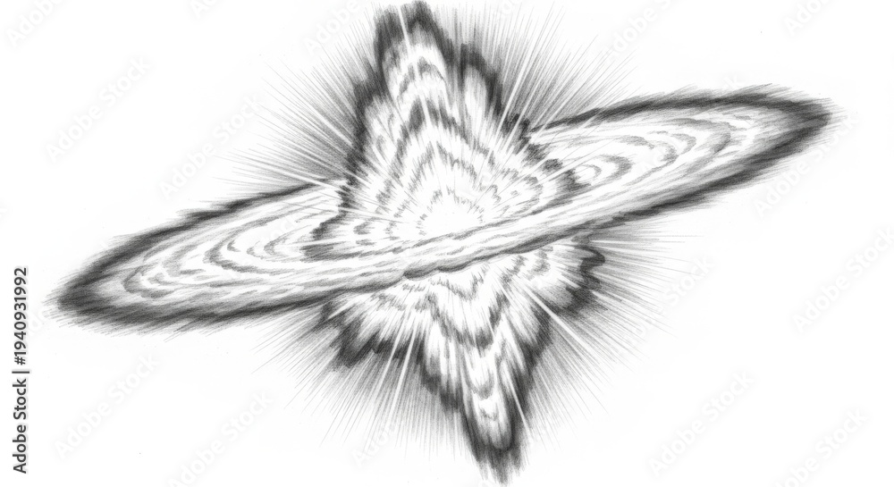 Obraz premium Digital illustration of a manga style explosion impact effect with shockwave and speed lines on white background