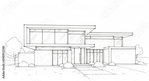 Modern Architectural Sketch of a Sleek Residential Building.