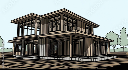 Modern House Architectural Sketch Design.