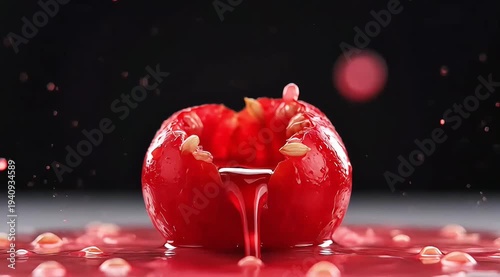 Exploding Pomegranate Fruit Splashing Juice and Seeds in Slow Motion.