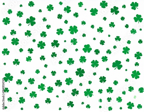 St. Patrick's Day Shamrock Confetti Background with Green Clover Leaves Flat Vector Illustration