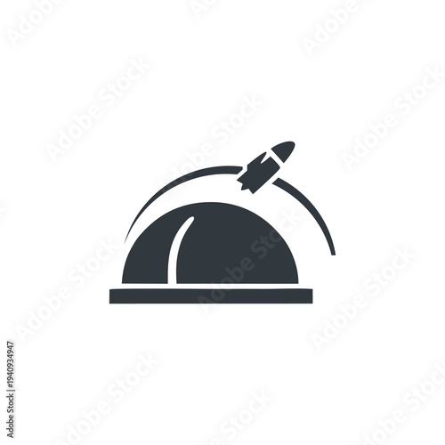 Vector icon of missile defense dome intercepting rocket attack. Represents security technology, air defense system and protection concept.