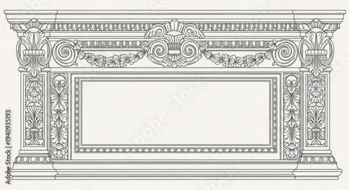 Ornate Antique Fireplace Mantelpiece with Detailed Carvings.