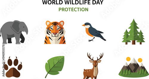 Image displays diverse wildlife illustrations with accompanying text WORLD WILDLIFE DAY PROTECTION