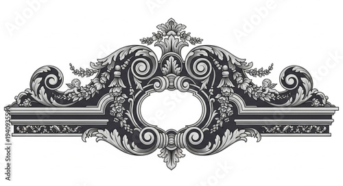 Ornate Baroque Decorative Element with Oval Center.