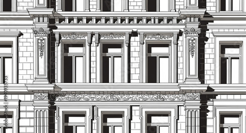 Ornate building facade with classical architectural details and windows.