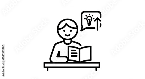 Person reading a book and having a bright idea.