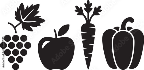 Black and white of fruit and vegetable apple