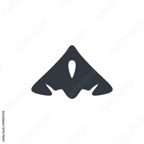 Minimal jet fighter aircraft silhouette icon suitable for military aviation, air force and defense related design projects.
